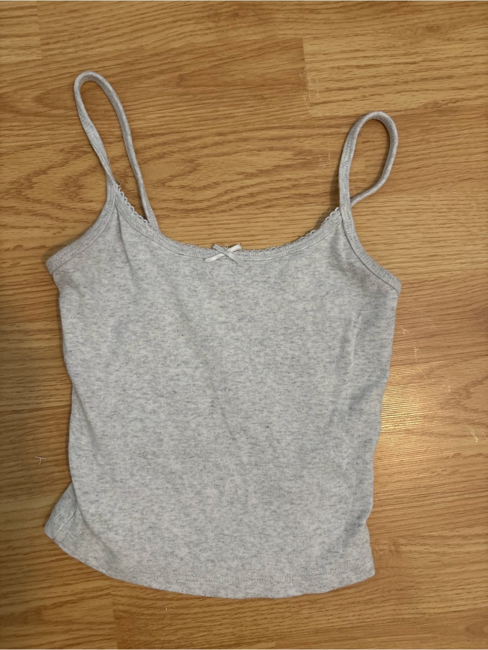 Garage Light Gray Ribbed Camisole with Lace Trim